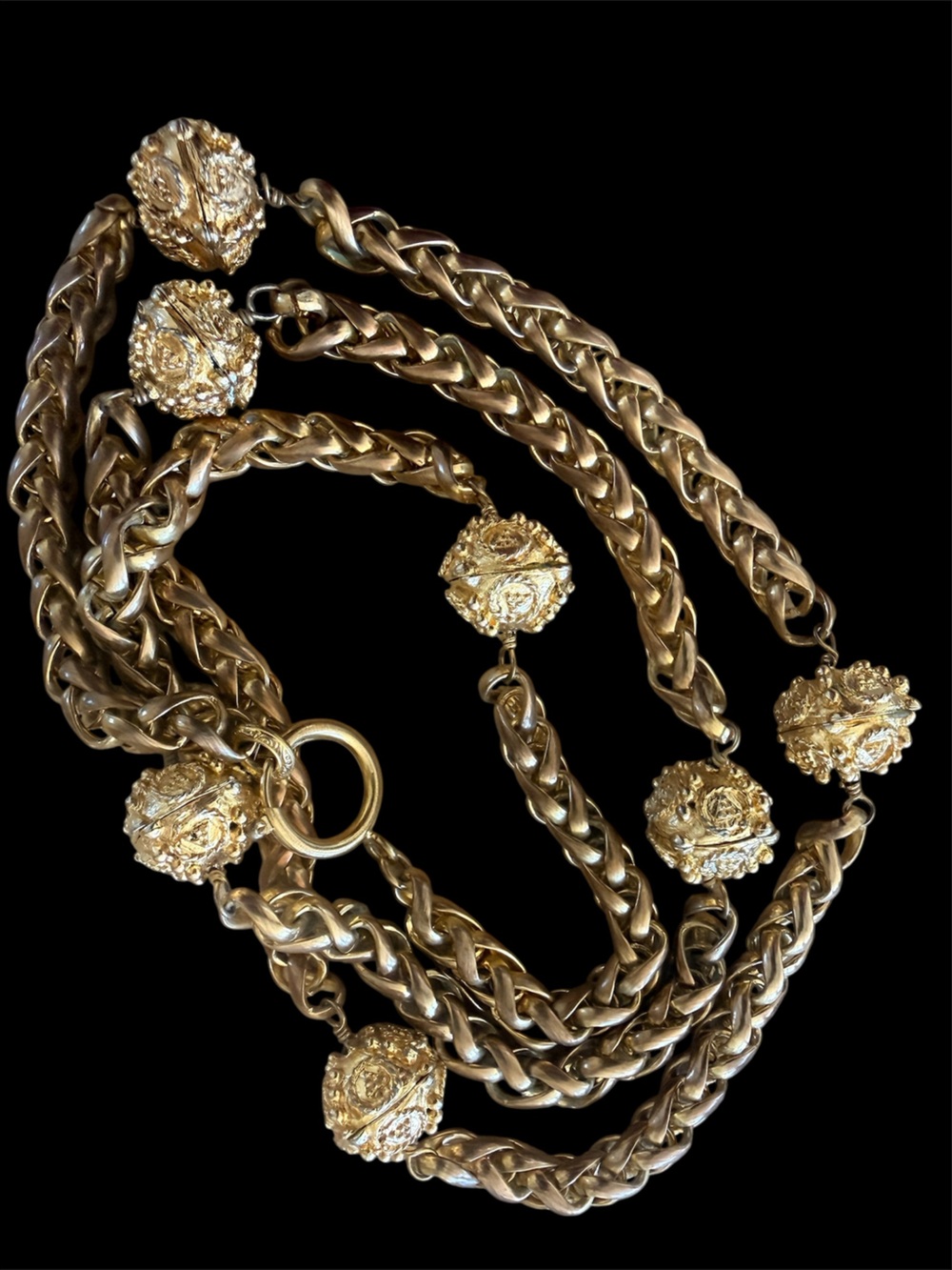 Vintage 1970s Chanel Gold-Tone Textured Ball Station Necklace